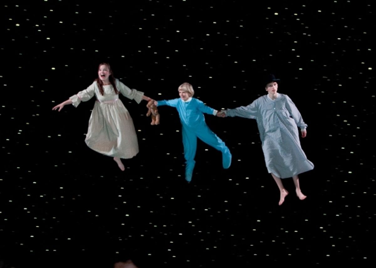 From left to right, Kelly Smith as Wendy, Stephen Sandham as Michael and Lincoln Sandham as John at 